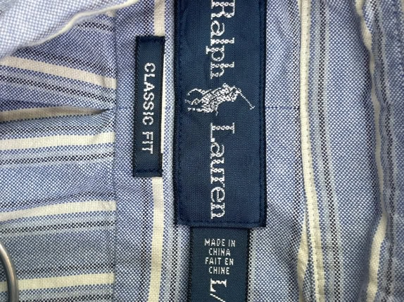 RALPH LAUREN CAMICIA BUTTON DOWN RIGATA CLASSIC FIT BLU UOMO PRE OWNED L