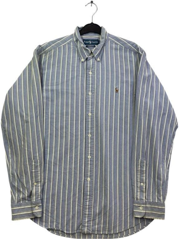 RALPH LAUREN CAMICIA BUTTON DOWN RIGATA CLASSIC FIT BLU UOMO PRE OWNED L