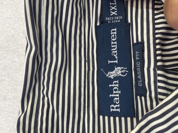 RALPH LAUREN STRIPED SHIRT NAVY MEN PRE OWNED XXL