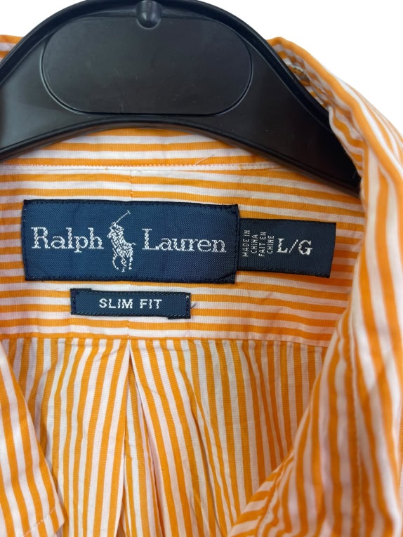 RALPH LAUREN SHIRT STRIPED ORANGE MENS L pre-owned