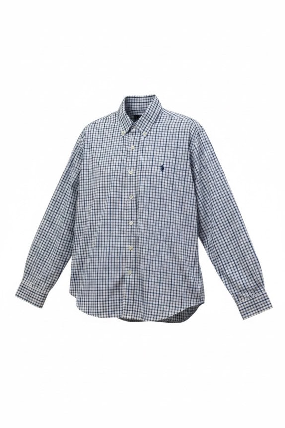 RALPH LAUREN CAMICIA BUTTON DOWN SLIM FIT A QUADRI BIANCA BLU UOMO PRE OWNED L
