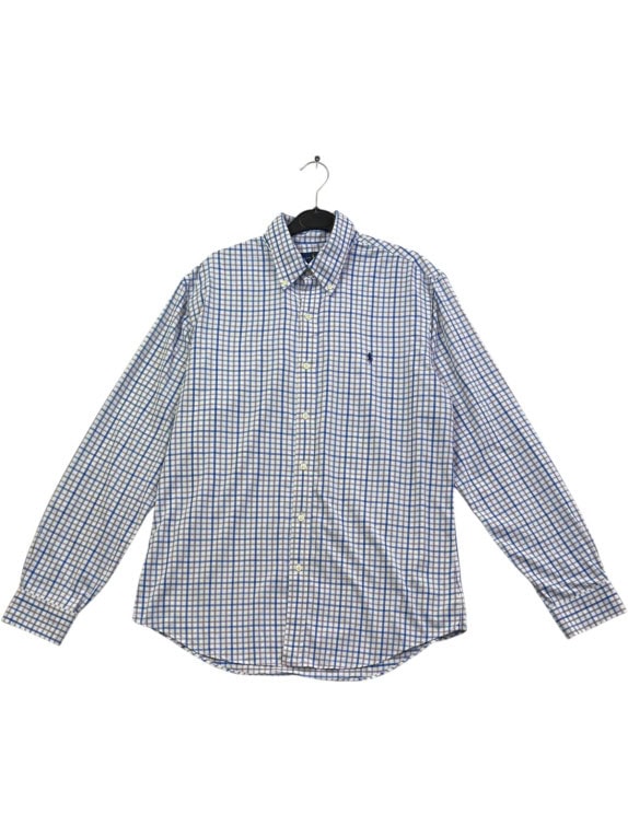 RALPH LAUREN CAMICIA BUTTON DOWN SLIM FIT A QUADRI BIANCA BLU UOMO PRE OWNED L