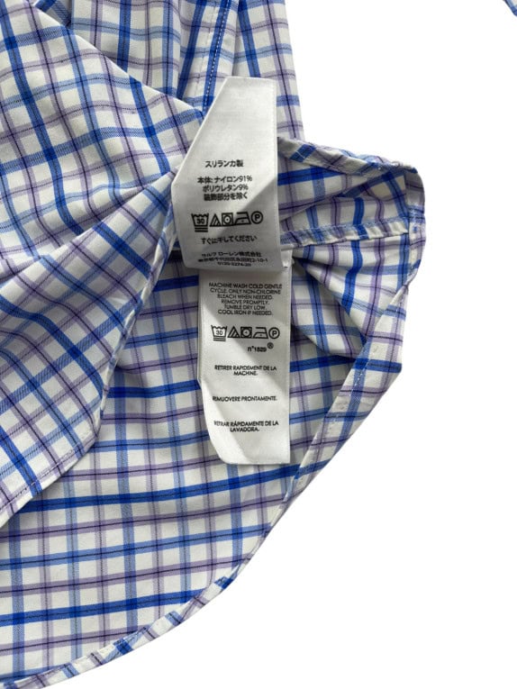 RALPH LAUREN CAMICIA BUTTON DOWN SLIM FIT A QUADRI BIANCA BLU UOMO PRE OWNED L