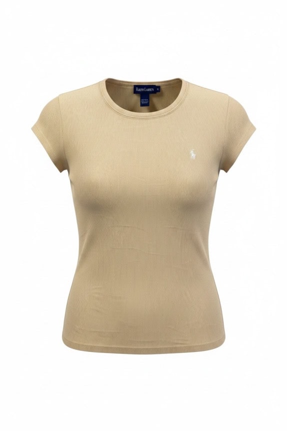 RALPH LAUREN RIBBED T SHIRT MINIMAL BEIGE ΓΥΝΑΙΚΕΙΟ PRE OWNED S