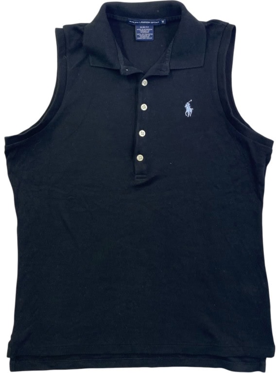 RALPH LAUREN SPORT SLEEVELESS POLO MINIMAL BLACK WOMENS PRE OWNED M