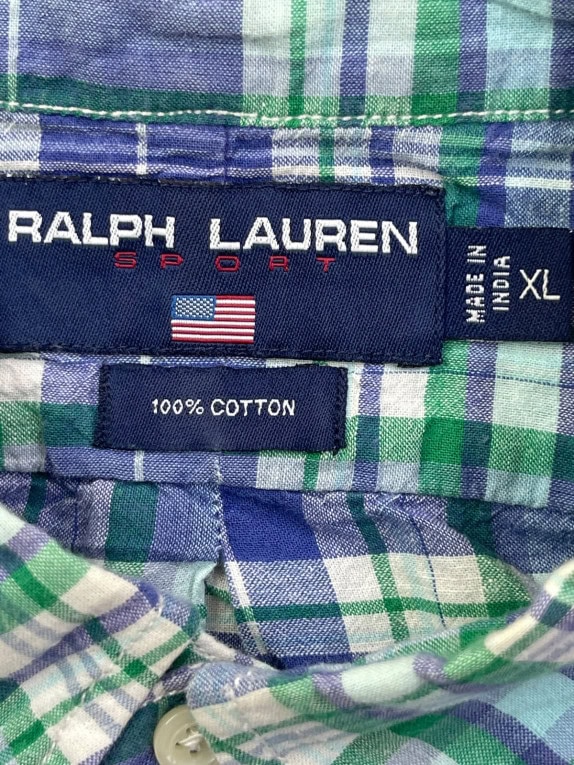 RALPH LAUREN SPORT CAMICIA A MANICHE CORTE CLASSICA A QUADRI BLU VERDE UOMO PRE OWNED XL