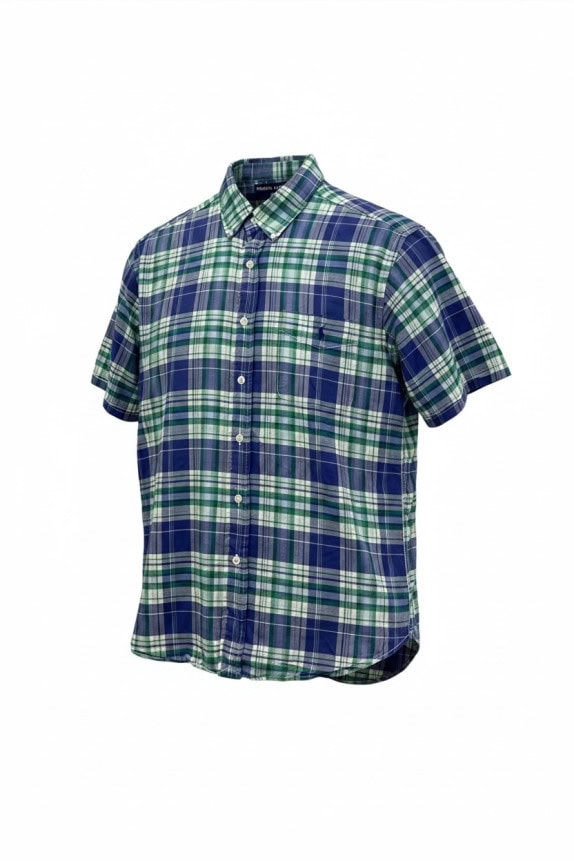 RALPH LAUREN SPORT SHORT SLEEVE SHIRT CLASSIC PLAID BLUE GREEN MENS PRE OWNED XL