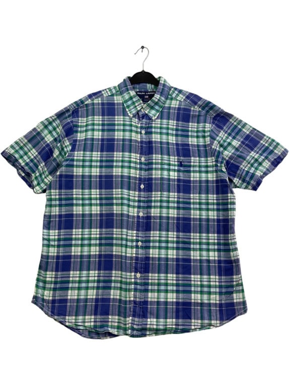 RALPH LAUREN SPORT CAMICIA A MANICHE CORTE CLASSICA A QUADRI BLU VERDE UOMO PRE OWNED XL