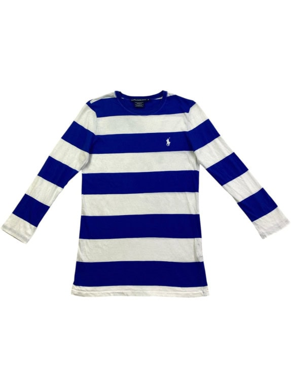 RALPH LAUREN SPORT ΜΑΚΡΥΜΑΝΙΚΗ ΜΠΛΟΥΖΑ ΚΛΑΣΙΚΗ ΡΙΓΕ ΜΠΛΕ ΛΕΥΚΟ ΓΥΝΑΙΚΕΙΟ PRE OWNED M