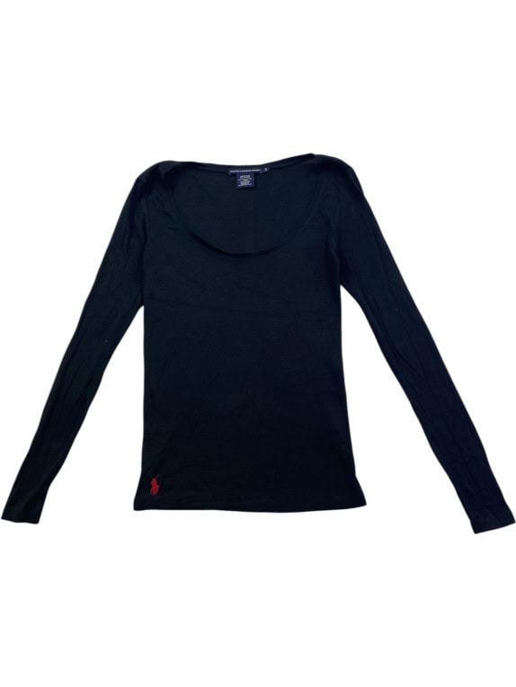 RALPH LAUREN SPORT LONG SLEEVE TOP MINIMAL BLACK WOMENS PRE OWNED S