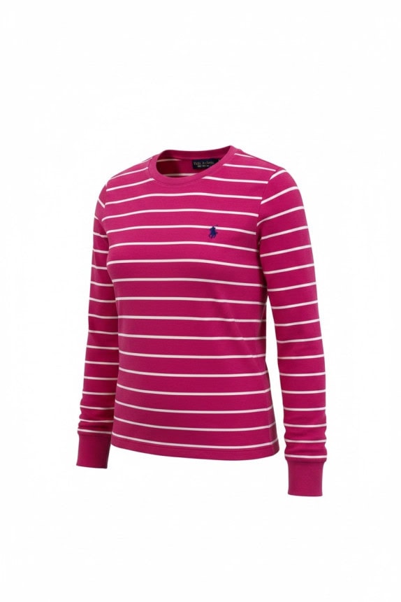 RALPH LAUREN SPORT LONG SLEEVE TOP STRIPED PINK WOMEN PRE OWNED S