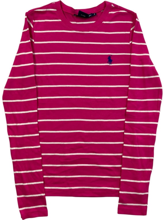 RALPH LAUREN SPORT MAGLIA MANICHE LUNGHE RIGATA ROSA DONNA PRE OWNED S