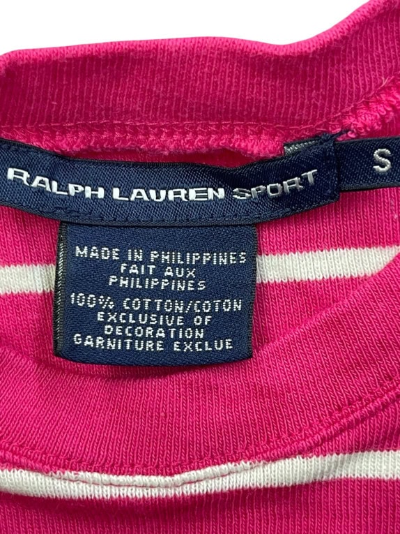 RALPH LAUREN SPORT MAGLIA MANICHE LUNGHE RIGATA ROSA DONNA PRE OWNED S