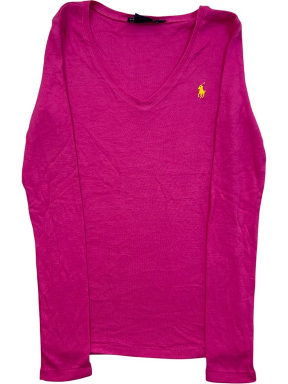 RALPH LAUREN SPORT V NECK ΜΑΚΡΥΜΑΝΙΚΗ ΜΠΛΟΥΖΑ MINIMAL ΦΟΥΞΙΑ ΓΥΝΑΙΚΕΙΟ PRE OWNED S