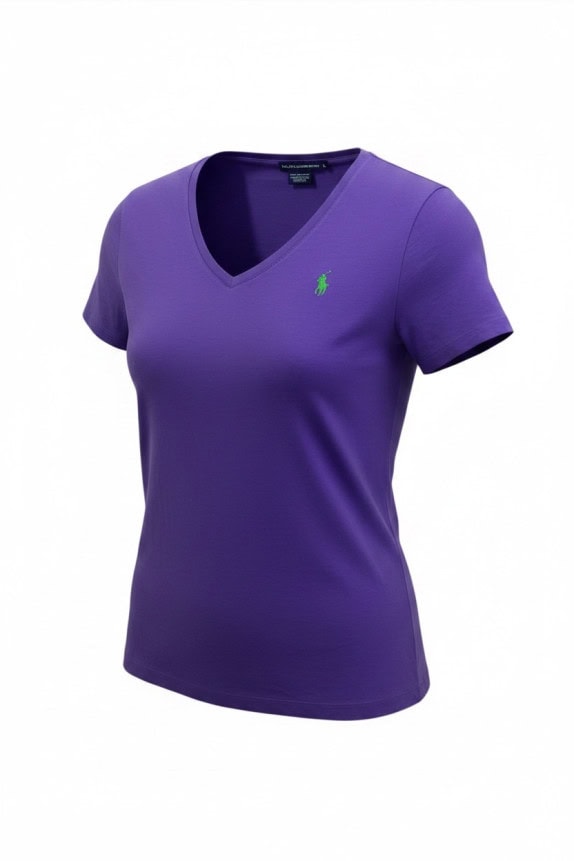RALPH LAUREN SPORT V NECK T SHIRT EMBROIDERED ΜΩΒ ΓΥΝΑΙΚΕΙΟ PRE OWNED L
