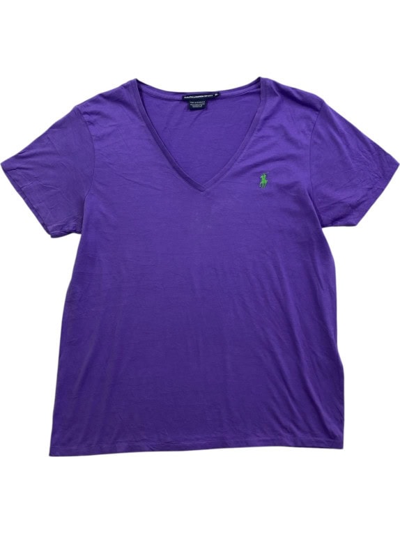 RALPH LAUREN SPORT V NECK T SHIRT EMBROIDERED ΜΩΒ ΓΥΝΑΙΚΕΙΟ PRE OWNED L