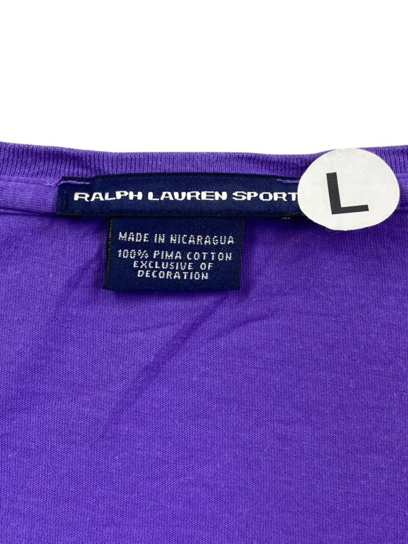 RALPH LAUREN SPORT V NECK T SHIRT EMBROIDERED ΜΩΒ ΓΥΝΑΙΚΕΙΟ PRE OWNED L