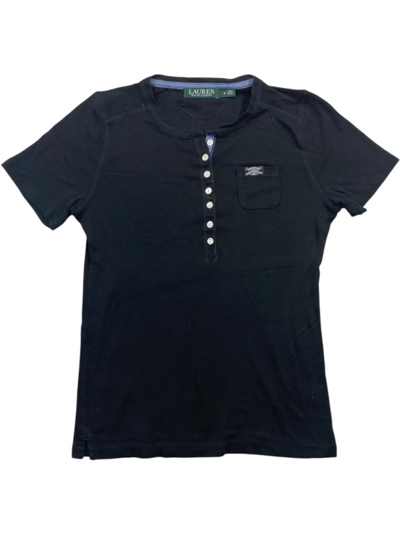RALPH LAUREN T-Shirt Henley Κουμπιά Μαύρο Γυναικείο S