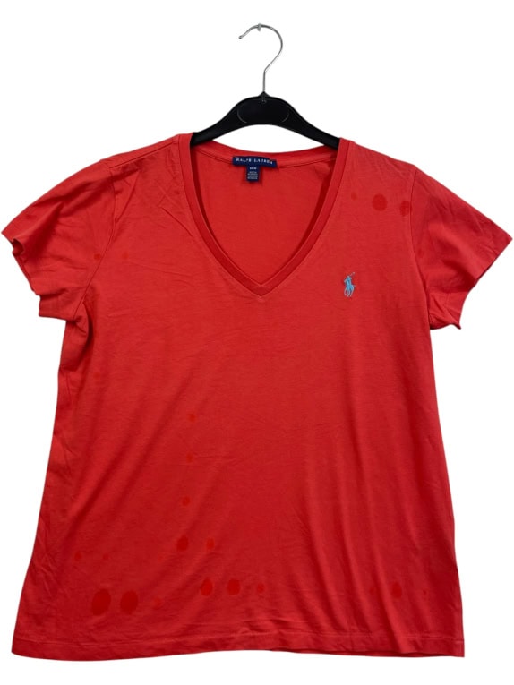 Ralph Lauren T-Shirt con scollo a V con logo rosso DONNA M