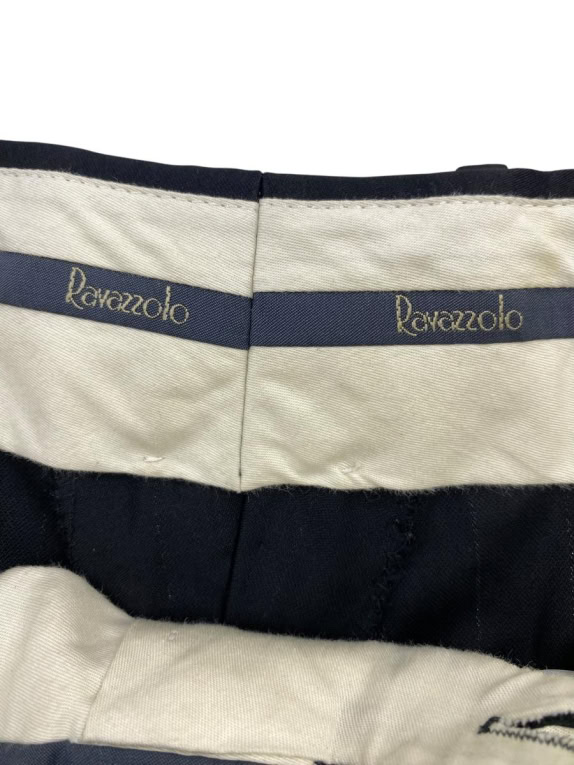 RAVAZZOLO Pantaloni da completo vintage con pieghe blu scuro da uomo XL