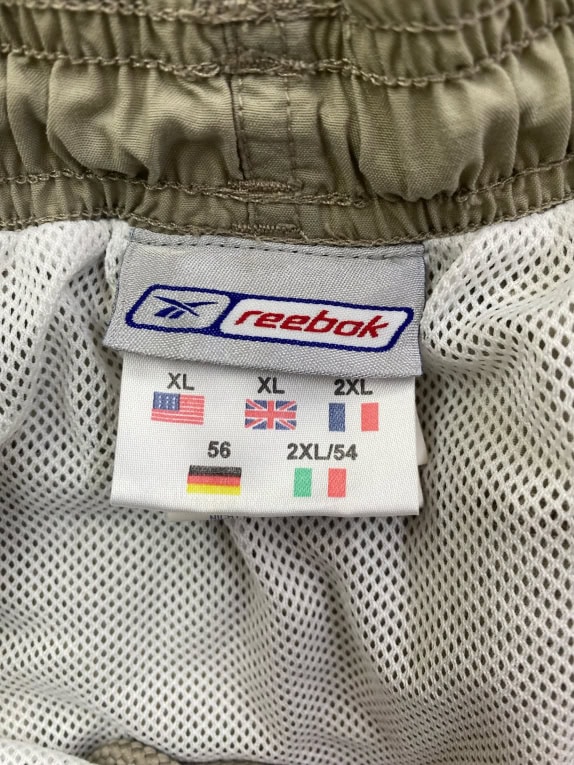REEBOK Bermuda sportivi vintage con logo color oliva unisex XL