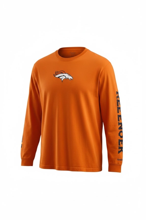 REEBOK Denver Broncos NFL Long Sleeve T-Shirt Logo Orange UNISEX XL