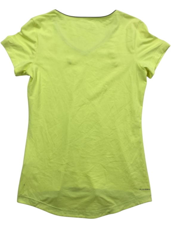 Reebok T-shirt sportiva con scollo a V con logo verde neon da donna M