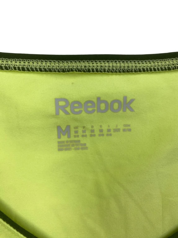 Reebok T-shirt sportiva con scollo a V con logo verde neon da donna M