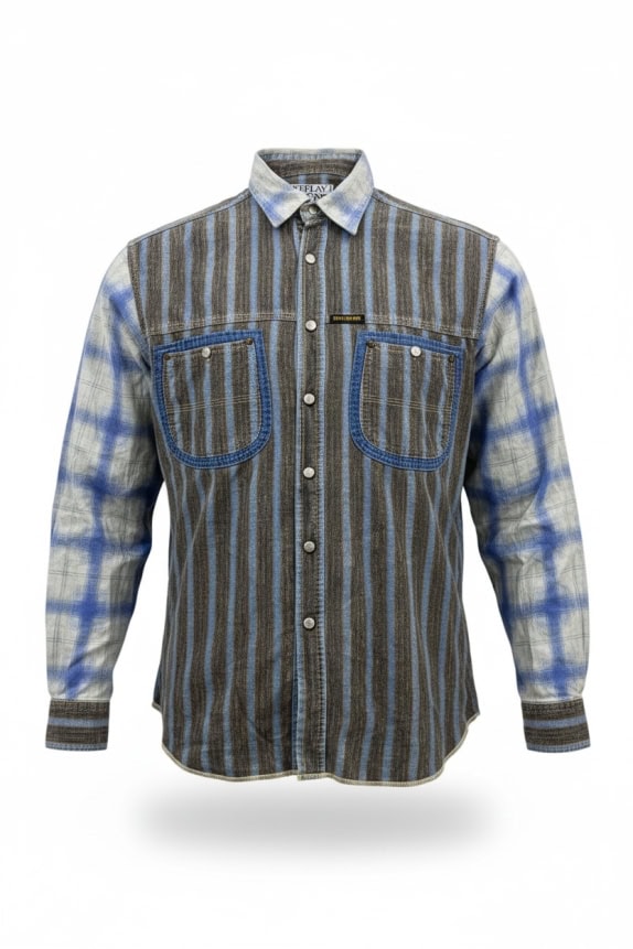 REPLAY & SONS SHIRT VINTAGE STRIPED PLAID BLUE MEN L