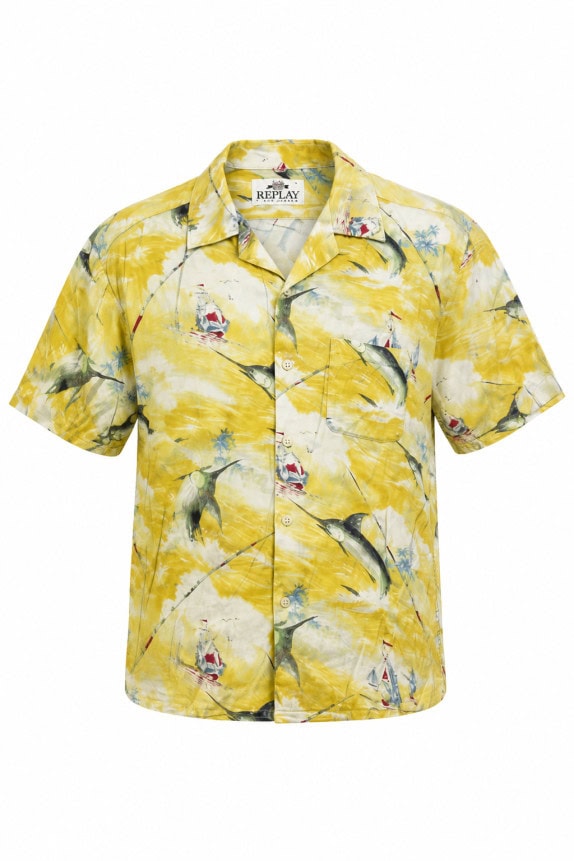 1990S REPLAY HAWAIIAN SHIRT RETRO YELLOW MENS PRE OWNED L
