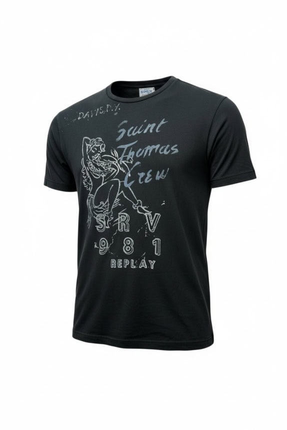 Replay T-shirt vintage con stampa grafica grigio scuro da uomo M