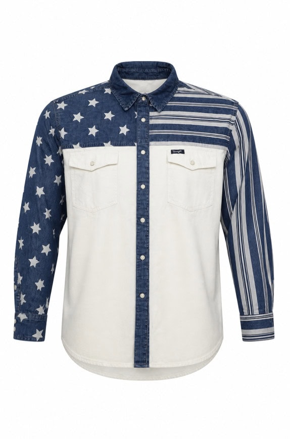 WRANGLER RETRO DENIM SHIRT RETRO WHITE BLUE MENS PRE OWNED L