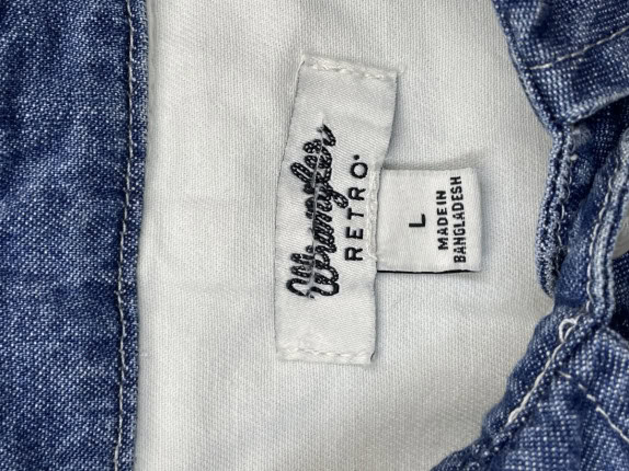 WRANGLER RETRO DENIM SHIRT RETRO WHITE BLUE MENS PRE OWNED L