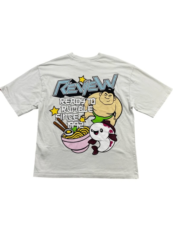REVIEW T-SHIRT CASUAL CON STAMPA SUL RETRO BIANCO DA UOMO L