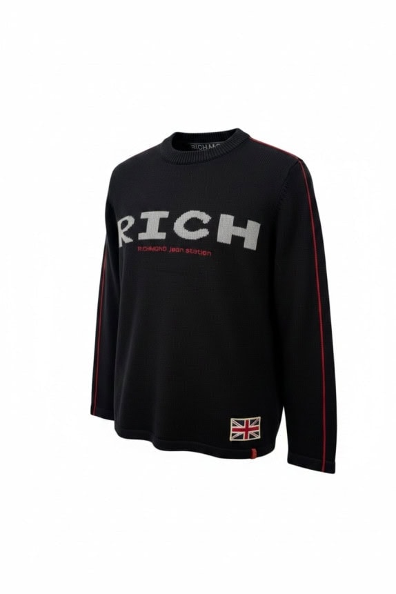 RICHMOND DENIM ΠΛΕΚΤΟ ΠΟΥΛΟΒΕΡ SPELL OUT ΜΑΥΡΟ ΑΝΤΡΙΚΟ PRE OWNED L