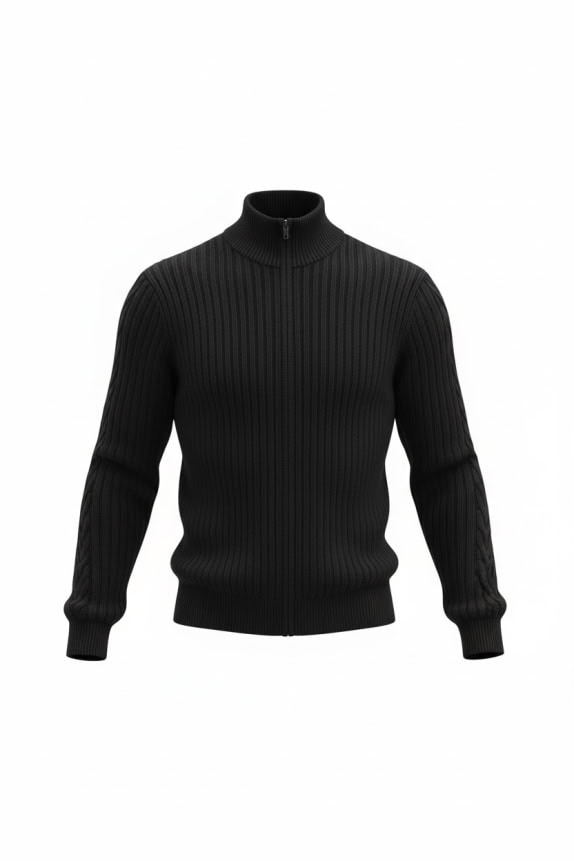 Rifle Heritage Πλεκτή Ζακέτα Ribbed Zip Μαύρη Ανδρική M
