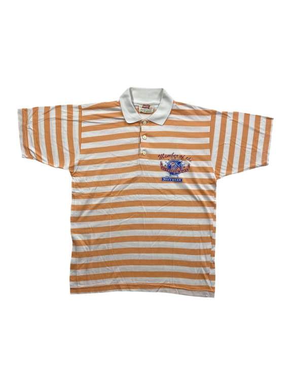 RIFLE Polo a righe vintage con logo ricamato arancione bianco da uomo M