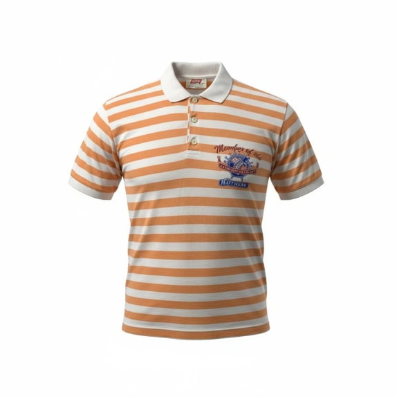 RIFLE Polo a righe vintage con logo ricamato arancione bianco da uomo M