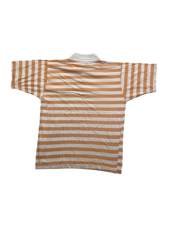 RIFLE Polo a righe vintage con logo ricamato arancione bianco da uomo M