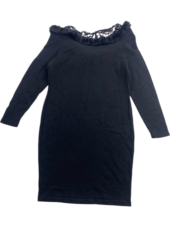 ROCCOBAROCCO Abito mini elegante con colletto in pelliccia nero da donna (XL)
