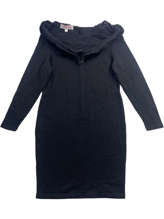ROCCOBAROCCO Abito mini elegante con colletto in pelliccia nero da donna (XL)