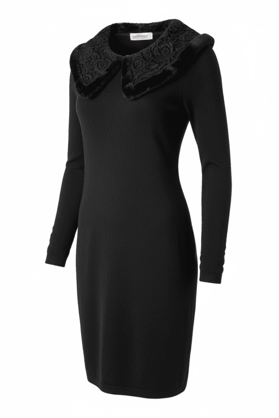 ROCCOBAROCCO Abito mini elegante con colletto in pelliccia nero da donna (XL)