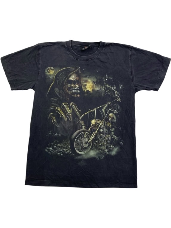ROCK CHANG T-SHIRT VINTAGE GRAPHIC ΜΕ ΤΥΠΩΜΑ "GRIM REAPER BIKER" ΜΑΥΡΟ ΑΝΔΡΙΚΟ MEDIUM