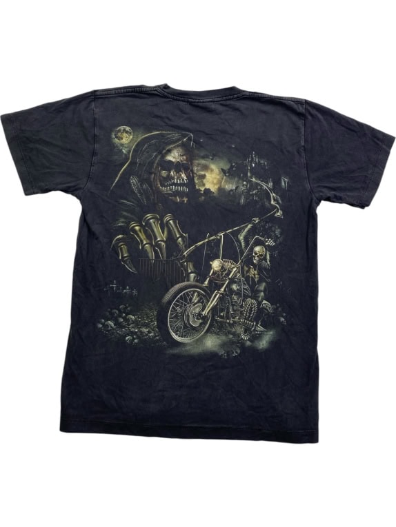ROCK CHANG T-SHIRT VINTAGE GRAPHIC ΜΕ ΤΥΠΩΜΑ "GRIM REAPER BIKER" ΜΑΥΡΟ ΑΝΔΡΙΚΟ MEDIUM
