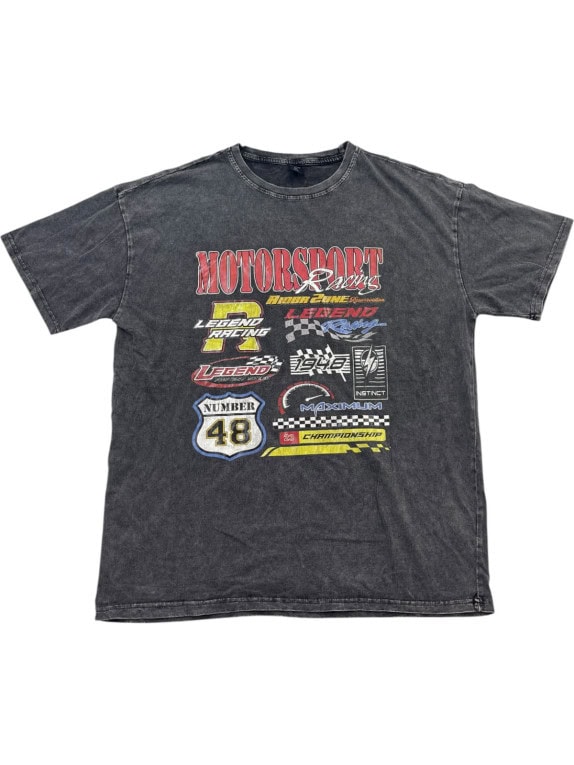 ROMWE T SHIRT RACING GRAPHIC FADED BLACK ΑΝΤΡΙΚΟ PRE OWNED XL
