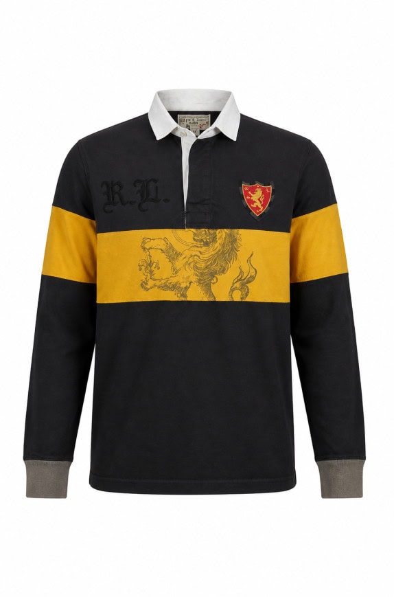 RUGBY POLO SHIRT VINTAGE ΜΑΥΡΟ ΚΙΤΡΙΝΟ ΑΝΔΡΙΚΟ PRE OWNED XL