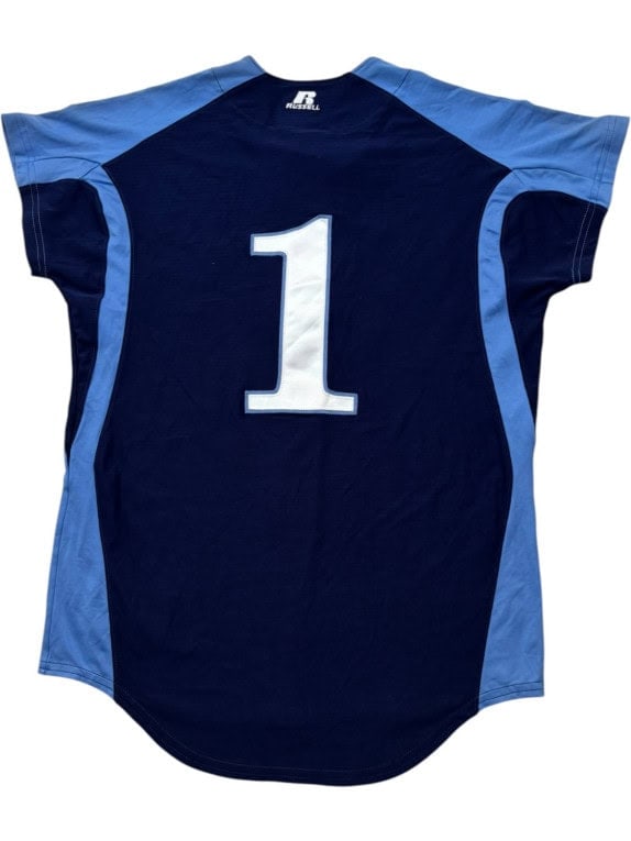 RUSSELL ATHLETIC BASEBALL JERSEY SPORTY NAVY BLUE MEN PRE OWNED S