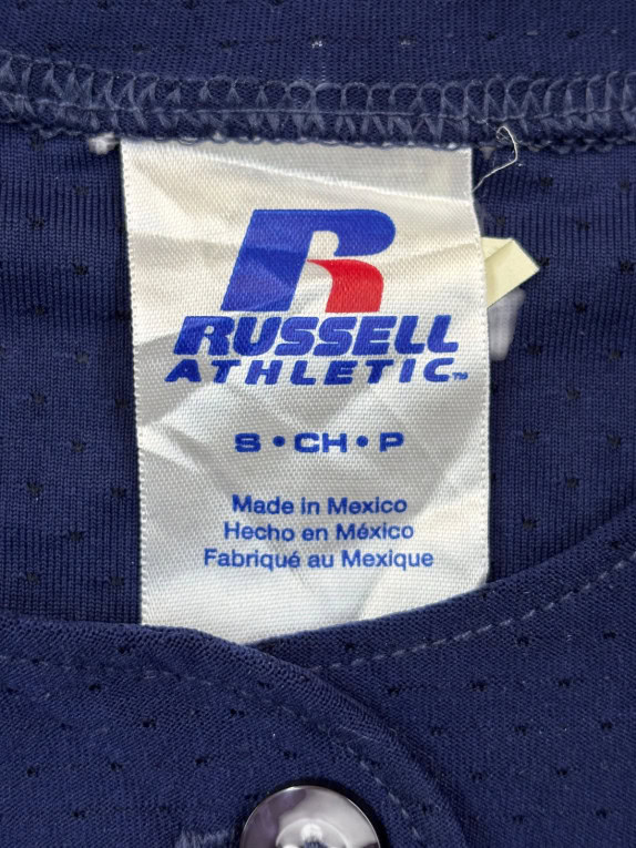 RUSSELL ATHLETIC BASEBALL JERSEY SPORTY NAVY BLUE MEN PRE OWNED S