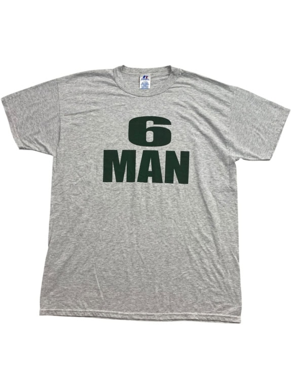 RUSSELL ATHLETIC TSHIRT VINTAGE 6 MAN GRAPHIC GREY UNISEX L pre-owned