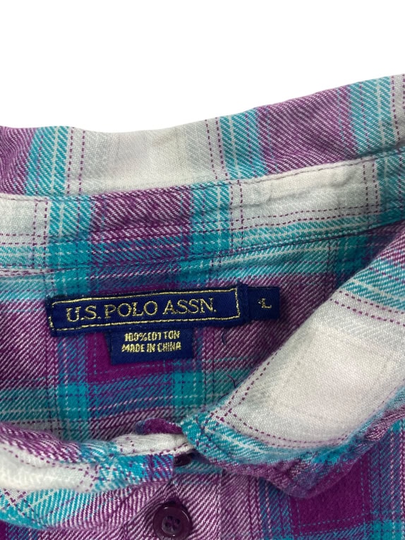 S. Polo Assn. Camicia casual a quadri viola/turchese da donna L